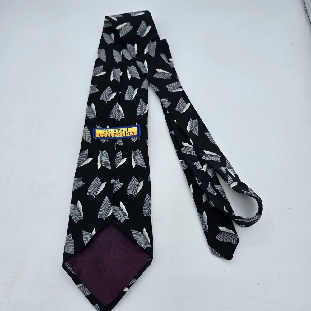 Cocktail Colors Mens Black White Purple Abstract 100% Silk Necktie 58 x 4 Inches - Picture 3 of 6